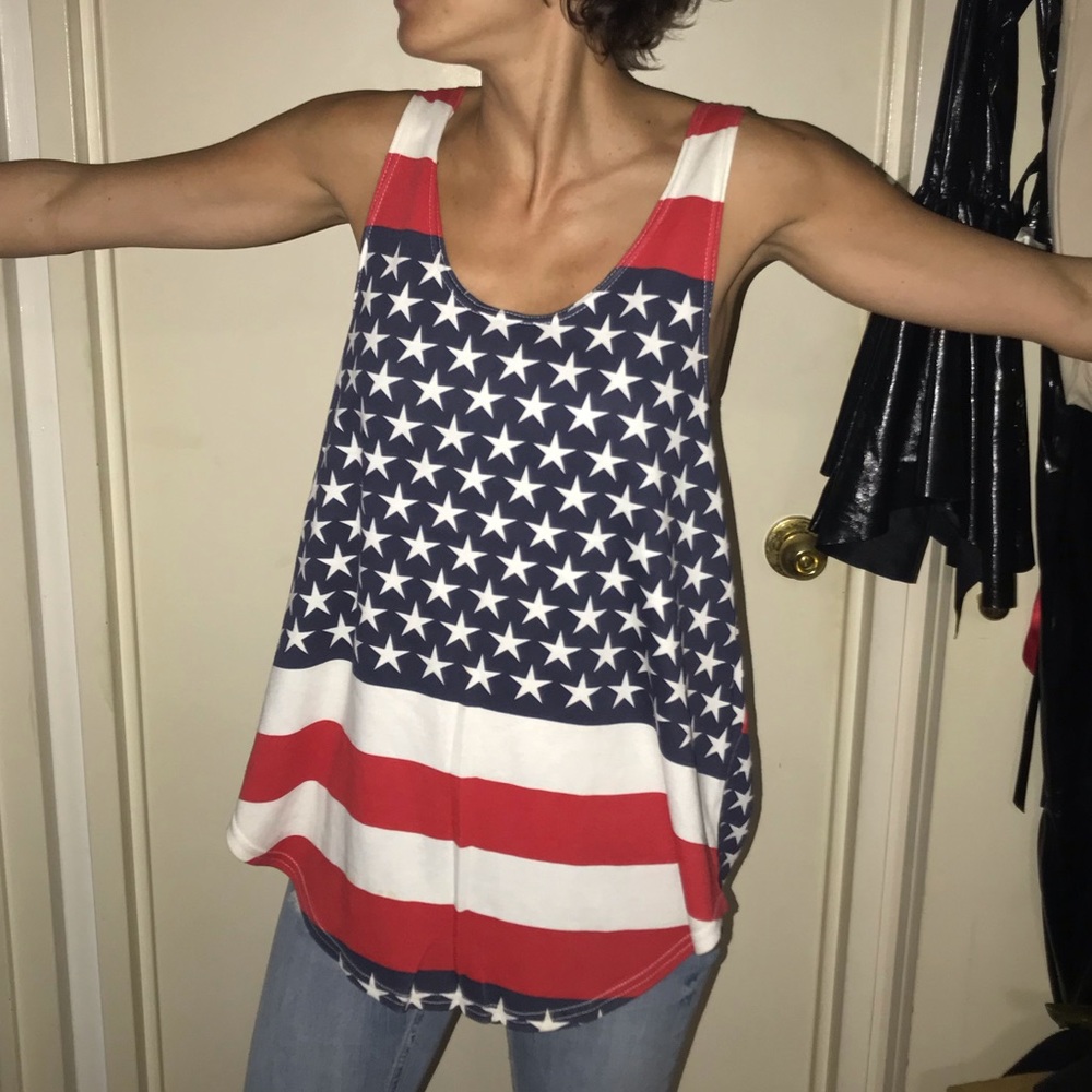 Mens late 80s early 90s American flag tank top